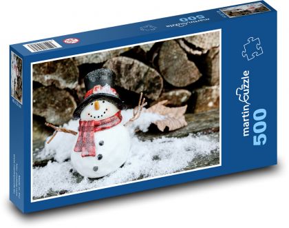 Snehuliak - dekorácie, sneh - Puzzle 500 dielikov, rozmer 46x30 cm 