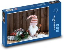 Vánoční trpaslík - dekorace, zima  Puzzle 500 - 46x30 cm