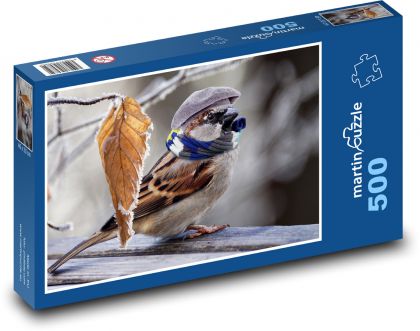 Vrabec - mráz, peří - puzzle 500 dílků