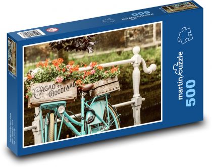 Jízdní kolo - dekorace, květiny - Puzzle 500 dílků, rozměr 46x30 cm