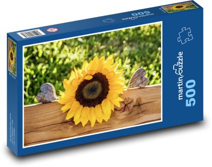 Květ slunečnice - srdce, zahrada - Puzzle 500 dílků, rozměr 46x30 cm