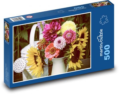 Bouquet of flowers - sunflowers, dahlias - Puzzle of 500 pieces, size 46x30 cm 