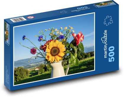 Kytica kvetov - slnečnice, ruže - Puzzle 500 dielikov, rozmer 46x30 cm 