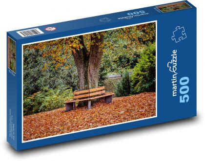 Lavička v parku - stromy, jeseň - Puzzle 500 dielikov, rozmer 46x30 cm 