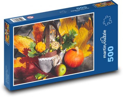 Herbstdekoration - bunte Blätter, Kürbis - Puzzle - 500 Teile