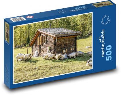 High mountain cottage - pasture, sheep - Puzzle of 500 pieces, size 46x30 cm 