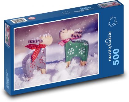 Renifer - dekoracja świąteczna, śnieg - Puzzle 500 elementów, rozmiar 46x30 cm