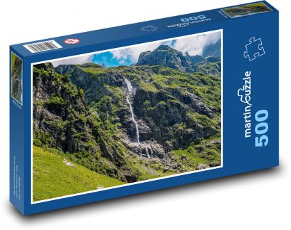 Hory - Alpy, vodopád - Puzzle 500 dílků, rozměr 46x30 cm