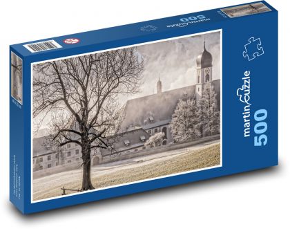 Zimná krajina - sneh, domy - Puzzle 500 dielikov, rozmer 46x30 cm 