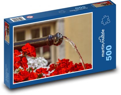 Fontána - voda, muškáty - Puzzle 500 dielikov, rozmer 46x30 cm 