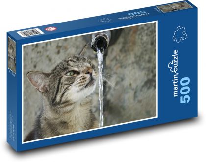 Kočka - voda, žízeň - Puzzle 500 dílků, rozměr 46x30 cm