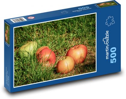 Jablka v trávě - ovoce, padané - Puzzle 500 dílků, rozměr 46x30 cm
