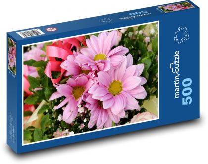 Gerbery - ružové kvety, záhrada - Puzzle 500 dielikov, rozmer 46x30 cm 