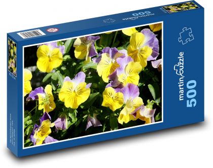 Fialové macešky - barevné květiny, jaro - Puzzle 500 dílků, rozměr 46x30 cm
