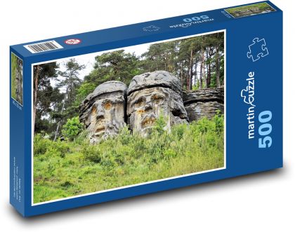 Pieskovcové skaly - vyrezávané hlavy, les - Puzzle 500 dielikov, rozmer 46x30 cm 