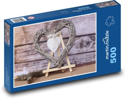 Dřevěné srdce - miláček, milovat - Puzzle 500 dílků, rozměr 46x30 cm