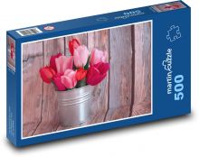 Růžové tulipány - kytice, jaro Puzzle 500 dílků - 46 x 30 cm