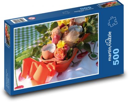 Veselé velikonoce - dekorace, jaro - Puzzle 500 dílků, rozměr 46x30 cm