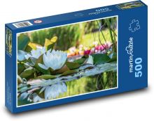 Biała lilia wodna - roślina kwitnąca, staw Puzzle 500 elementów - 46x30 cm