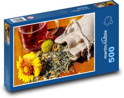 Čaj - sušené bylinky, květiny - Puzzle 500 dílků, rozměr 46x30 cm