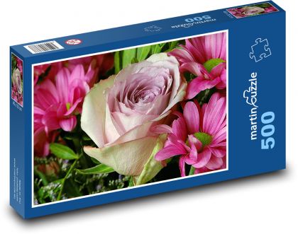 Fialové květy - růže, květina - puzzle 500 dílků