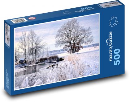Zamrzlé jezero - sníh, západ slunce - Puzzle 500 dílků, rozměr 46x30 cm