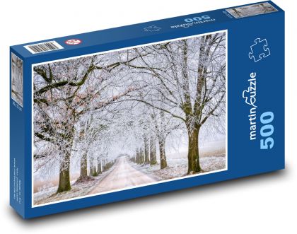 Silnice - zmrzlé stromy, sníh - Puzzle 500 dílků, rozměr 46x30 cm