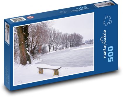 Zimná krajina - zamrznutý rybník, zima - Puzzle 500 dielikov, rozmer 46x30 cm 