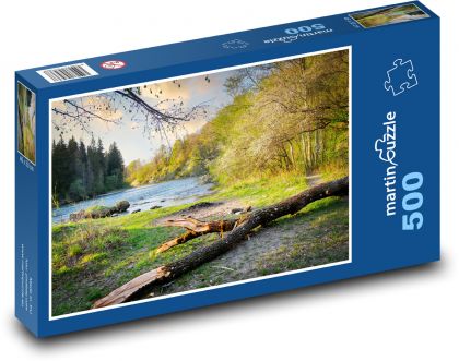 Kmeň stromu - rieka, les - Puzzle 500 dielikov, rozmer 46x30 cm 