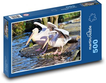 Pelikán - růžový pták, zobák - Puzzle 500 dílků, rozměr 46x30 cm