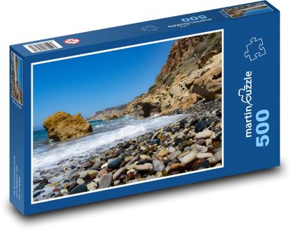 Oblázková pláž - moře, skály - Puzzle 500 dílků, rozměr 46x30 cm