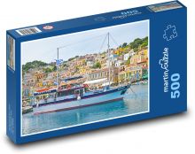 Loď v přístavu - Řecko, moře Puzzle 500 dílků - 46 x 30 cm