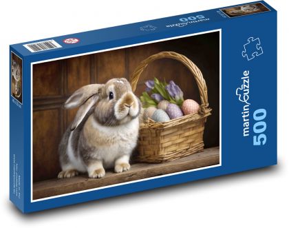 Velikonoční zajíček - vajíčka, králík - Puzzle 500 dílků, rozměr 46x30 cm