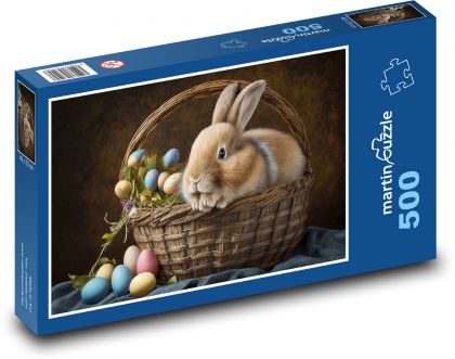 Velikonoční košík - zajíček, vejce - Puzzle 500 dílků, rozměr 46x30 cm