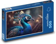 Páv - barevný pták, zvíře Puzzle 500 - 46x30 cm