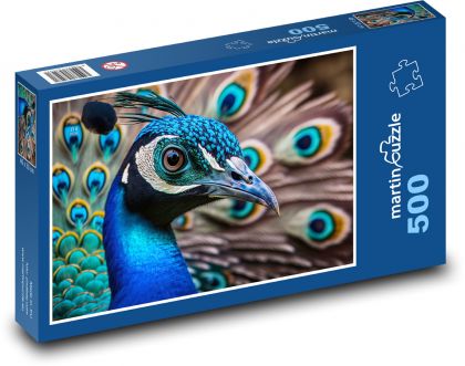 Barevný páv - pták, zvíře - puzzle 500 dílků