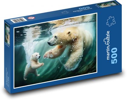 Polar bear - mother and cub, water - Puzzle of 500 pieces, size 46x30 cm 