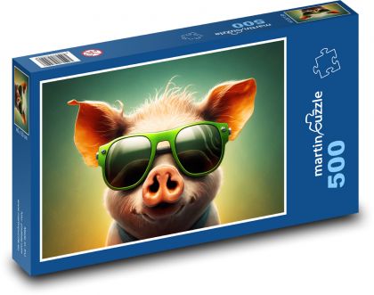 Świnia - zwierzę, okulary - Puzzle 500 elementów, rozmiar 46x30 cm