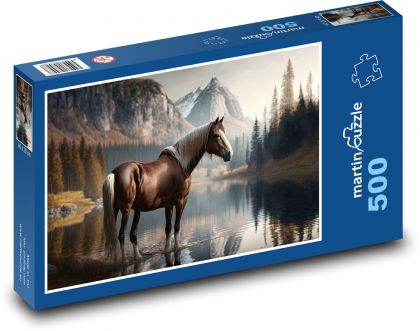 Horse - lake, mountains - Puzzle of 500 pieces, size 46x30 cm 