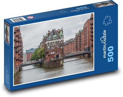 Hamburg - vodní zámek, Speicherstadt - Puzzle 500 dílků, rozměr 46x30 cm
