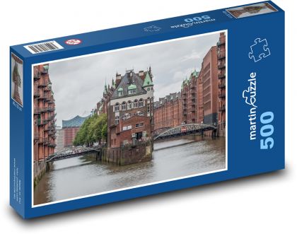 Hamburg - vodný hrad, Speicherstadt - Puzzle 500 dielikov, rozmer 46x30 cm 