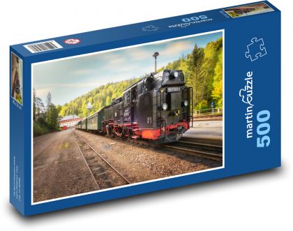 Parní lokomotiva - vlak, železnice - Puzzle 500 dílků, rozměr 46x30 cm