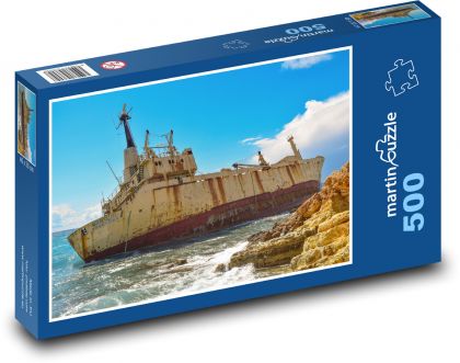 Vrak lodě - skalnaté pobřeží, moře - Puzzle 500 dílků, rozměr 46x30 cm