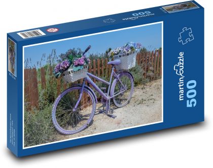 Old bicycle - decoration, flowers - Puzzle of 500 pieces, size 46x30 cm 