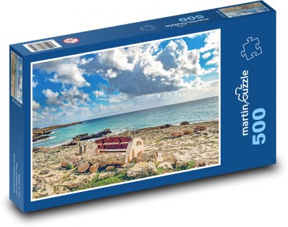Widok na morze - wybrzeże, ławki - Puzzle 500 elementów, rozmiar 46x30 cm
