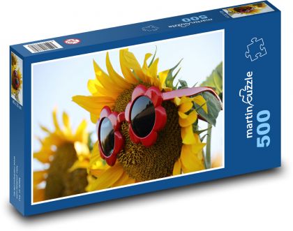 Slunečnice - květiny, sluneční brýle - Puzzle 500 dílků, rozměr 46x30 cm