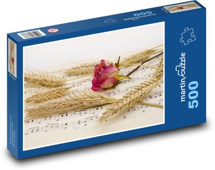 Růže - pšenice, noty - Puzzle 500 dílků, rozměr 46x30 cm
