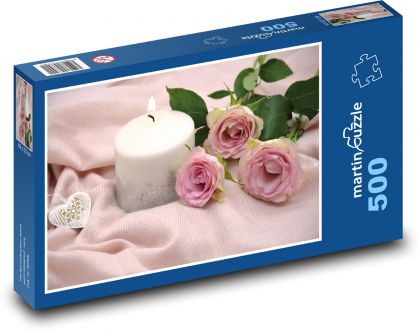 Světlo svíčky - růže, srdce - puzzle 500 dílků