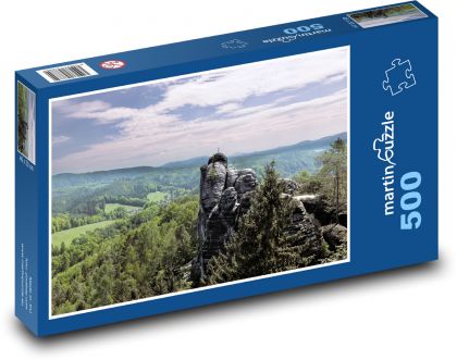 Děčínská skála - krajina, panorama - Puzzle 500 dílků, rozměr 46x30 cm
