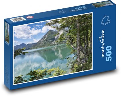Jezero - hory, stromy - Puzzle 500 dílků, rozměr 46x30 cm